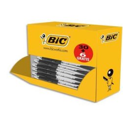 Atlantis Classic Stylos-Bille Rétractables Pointe Moyenne (1,0 mm) - Noir, Boîte de 30+6