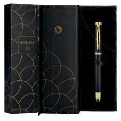 Stylo-bille belius passion aluminium brosse attributs or encre bleue coloris noir dans coffret cadeau