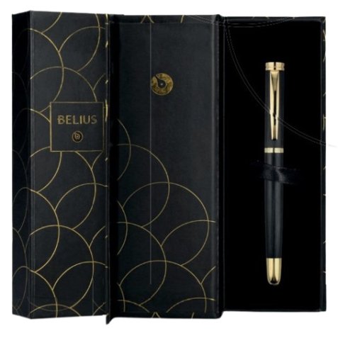 Stylo-bille belius passion aluminium brosse attributs or encre bleue coloris noir dans coffret cadeau