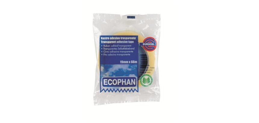 Nastro adesivo Ecophan - confezionato singolarmente - 19 mm x 66 m - acrilico - trasparente - Eurocel