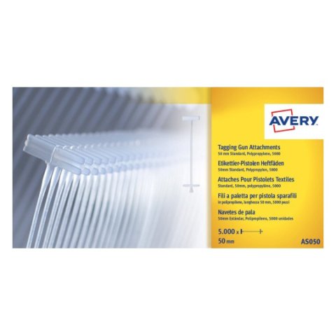 Cierre Avery de polipropileno transparente de 50 mm de largo para pistola textil - Caja de 5000
