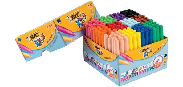 Feutre bic kids visacolor xl coloriage pointe extra-large bloquée couleurs vives coffret scolaire 144 unités