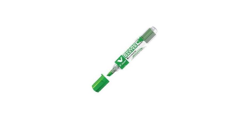 Marqueur pilot v-board master recycle effacable a sec et    rechargeable pointe biseautee large 6 mm coloris vert