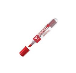 Marqueur pilot v-board master recycle effacable a sec et    rechargeable pointe biseautee large 6 mm coloris rouge