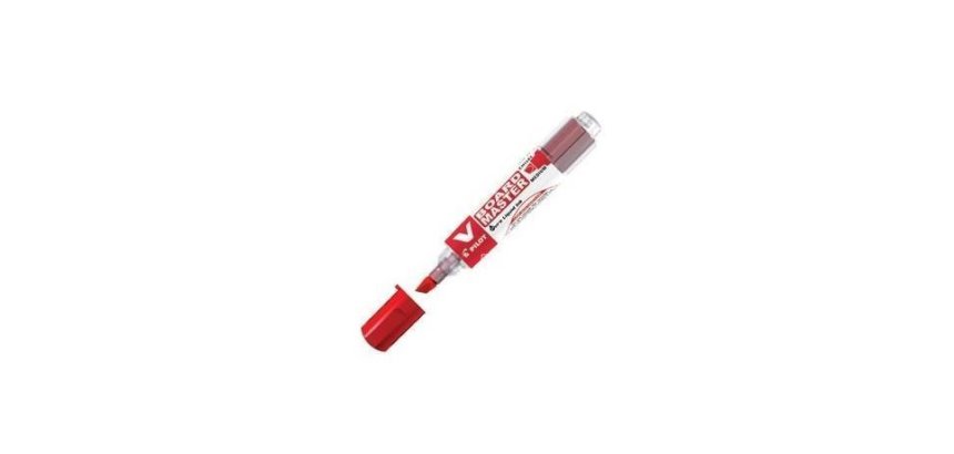 Marqueur pilot v-board master recycle effacable a sec et    rechargeable pointe biseautee large 6 mm coloris rouge