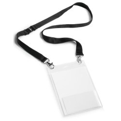 Badge évènementiel, avec ruban en tissu, A6, noir