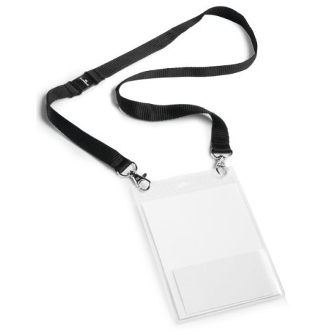 Badge évènementiel, avec ruban en tissu, A6, noir
