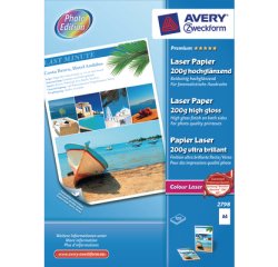 Carta laser - A4 - 200 gr - effetto extra glossy - bianco - Avery - conf. 100 fogli
