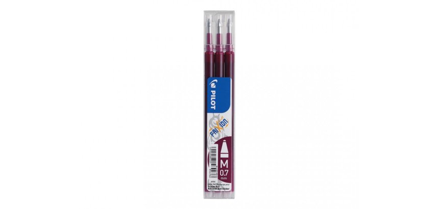 Recharge roller pilot frixion ball 07 pointe moyenne        coloris rouge bordeaux - set  de 3 un