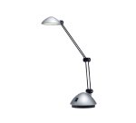 Lampe à LED Space Argent satiné métal et ABS - Bras 17 et 26 cm, Tête D9,5 cm Socle D13 cm