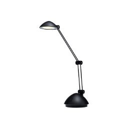 Lampe à LED Space Noire satiné métal et ABS - Bras 17 et 26 cm, Tête D9,5 cm Socle D13 cm