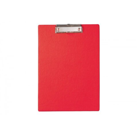 Porte-bloc simple A4 en PVC avec pince métal. Coloris rouge