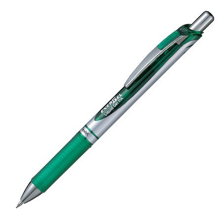 Roller pentel energel rétractable pointe metal moyenne 0.7mm rechargeable clip métal coloris vert