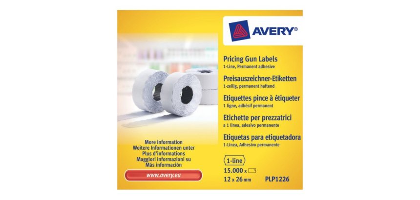 Boîte 10 rouleaux de 1500 étiquettes 1 ligne 26x12mm (8 caractère)s Blanches adhésif perm PLP1226