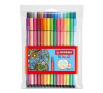 Feutre dessin stabilo pen 68 pointe moyenne ogive robuste pochette de 30 unités dont 6 fluos