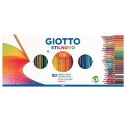 Giotto Astuccio 50 Pastelli A Matita Stilnovo - Contiene 44 Colori Classici, Oro, Argento, E 4 Fluo - Diametro Mina 3,8Mm