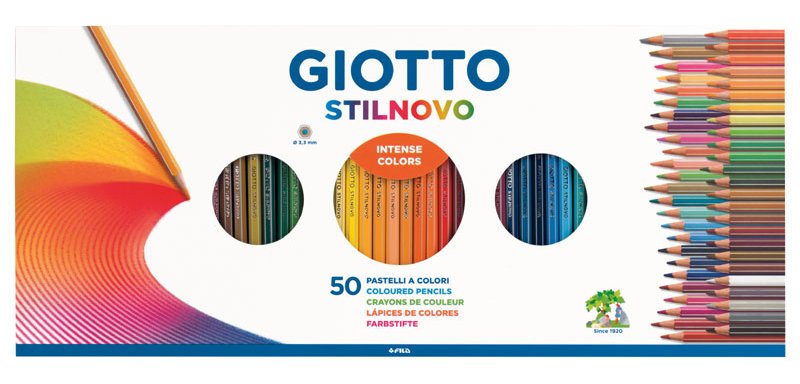 Giotto Astuccio 50 Pastelli A Matita Stilnovo - Contiene 44 Colori Classici, Oro, Argento, E 4 Fluo - Diametro Mina 3,8Mm