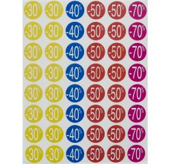 Étiquette adhésive apli pré-imprimée remise -30% -40% -50% -70% permanente coloris assortis 240 pastilles