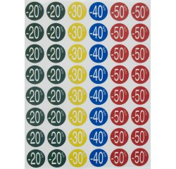 Étiquette adhésive apli pré-imprimée remise -20% -30% -40% -50% permanente coloris assortis 240 pastilles