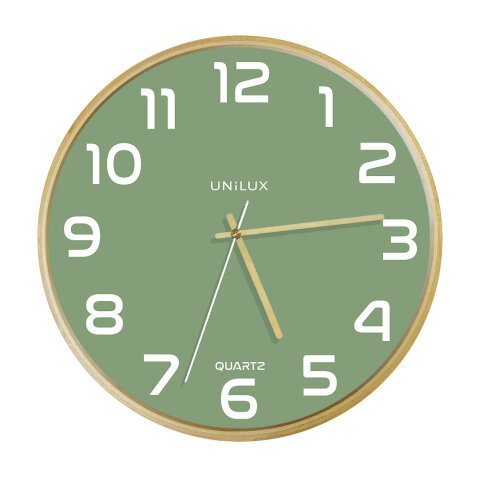 Pendule quartz Unilux baltic diamètre 31,5 cm hêtre  /  vert