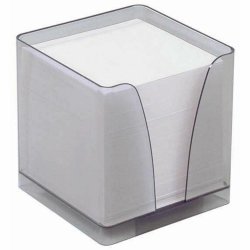 Boîtier plexi fumé + recharge bloc Blanc 590 feuilles 80g 9x9x7.5 cm