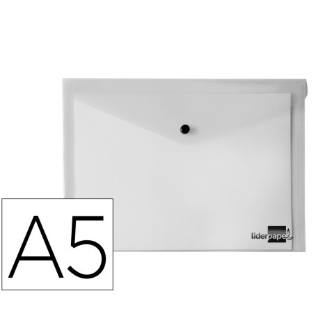 Pochette enveloppe liderpapel polypropylène 180 microns a5 210x148mm 50f fermeture bouton résistant transparent