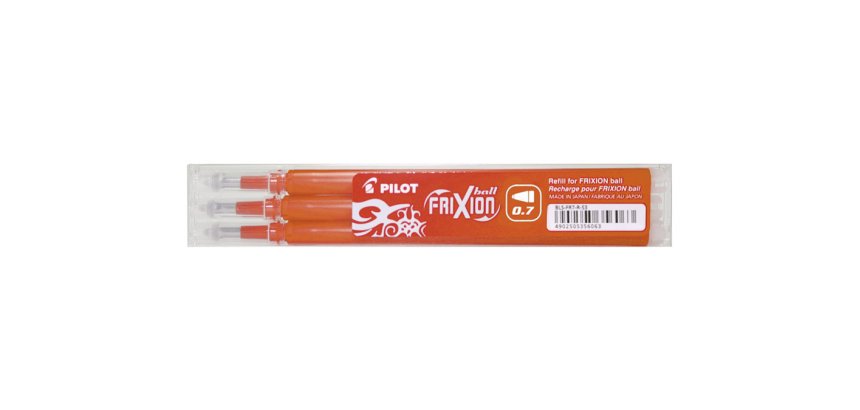 Recharge roller pilot frixion clicker écriture moyenne 0.5mm encre effaçable coloris orange set de 3 unités