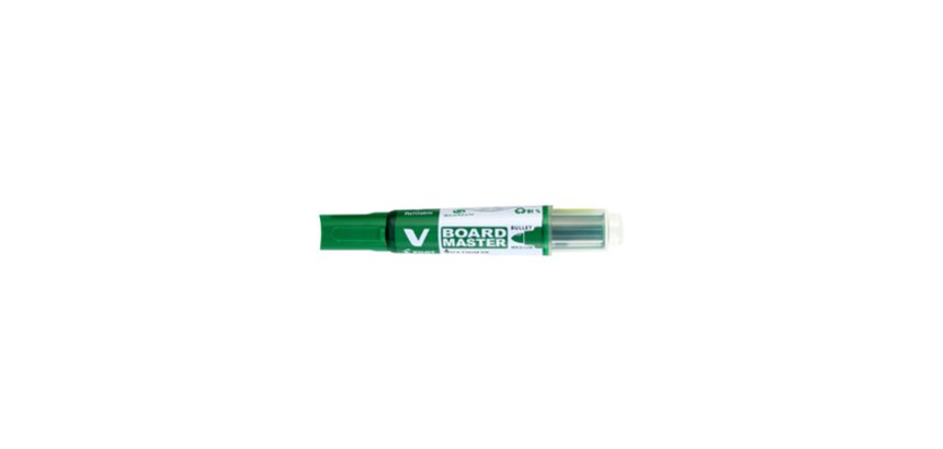 Marqueur pilot v-board master recycle effacable a sec et    rechargeable pointe biseautee large 6 mm coloris vert