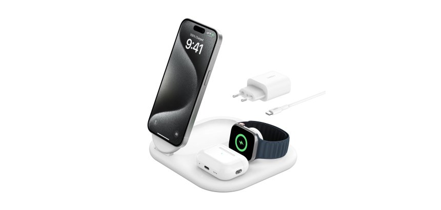 Belkin BoostCharge Casques, Smartphone, Smartwatch Blanc USB Recharge sans fil Charge rapide Intérieure