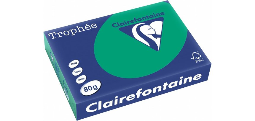 Papier couleur clairefontaine trophée multifonction a4 80g/m2 couleurs intenses vert sapin paquet 500 feuilles