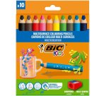 Crayon couleur bic kids multi-surfaces corps          triangulaire mine effacable   coloris assortis pack 10 uni