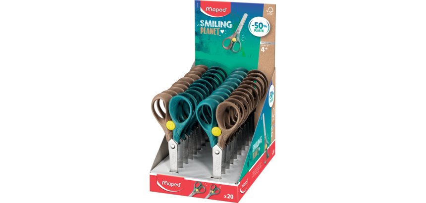 Ciseaux gauchers bouts ronds Maped Security Smiling Planet 13 cm - Pack de 7 en présentoir