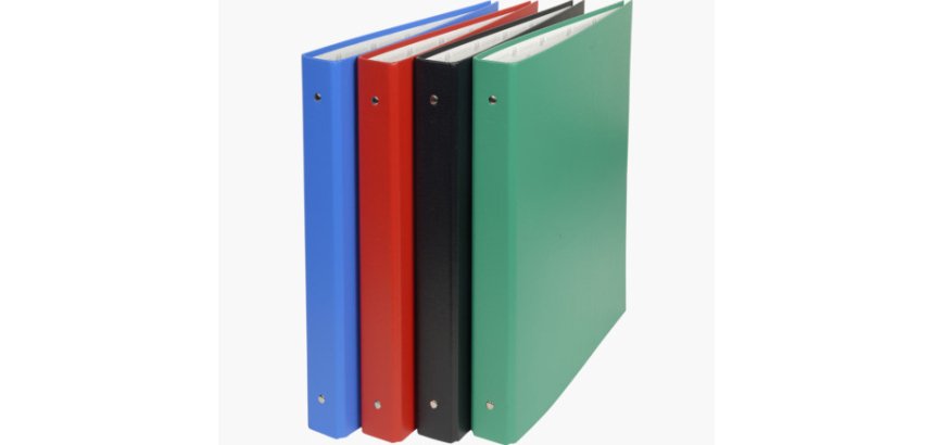 Classeur rembordé PVC 4 anneaux 30mm - A4 maxi 24x32cm - Couleurs assorties