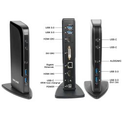 DLH Station d'accueil universelle USB-C et USB-A triple affichage avec Power Delivery 65W