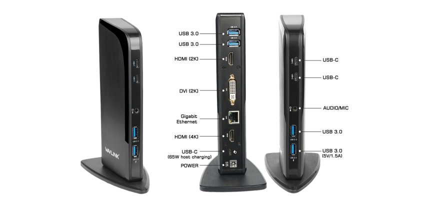 DLH Station d'accueil universelle USB-C et USB-A triple affichage avec Power Delivery 65W