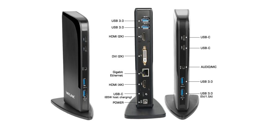 DLH Station d'accueil universelle USB-C et USB-A triple affichage avec Power Delivery 65W