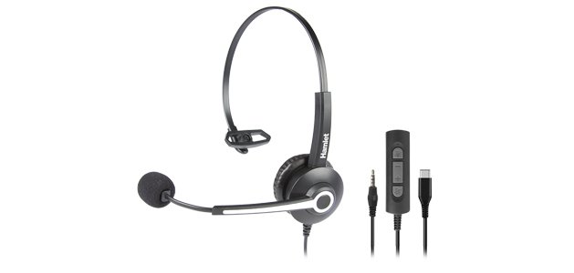Hamlet HHEADM-CJM headphones/headset Wired Head-band Office/Call center USB Type-C Black