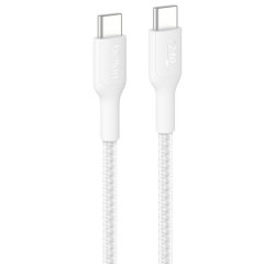 Chargeur et câble d'alimentation PC Belkin à gaine tressée USB-C vers USB-C 240W, longueur 1m, blanc