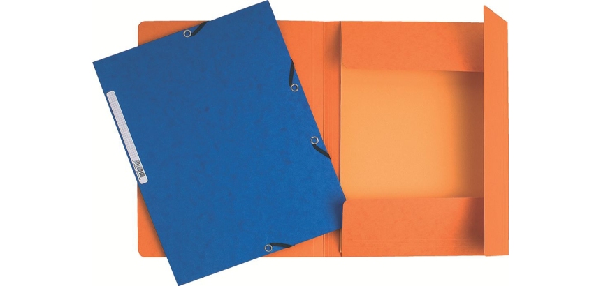 Chemise exacompta 3 rabats carte lustree 355gr a4        fermeture elastique etiquette coloris assortis lot 10