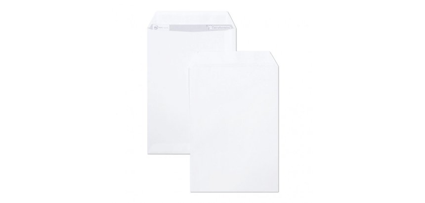 Boite de 250 Pochettes Blanches C4-229x324 mm - Auto-Adhésives - 90g/m2 - Blanc
