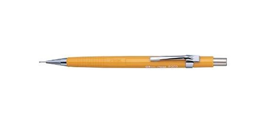 Porte-mine pentel p200 0.9mm embout et agrafe métalliques canon fixe longueur 4 mm gomme rechargeable corps jaune