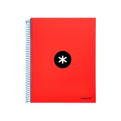 Cahier spirale antartik a4 240p 90g couverture rembordee quadrillage 5mm 4 trous       coil-lock coloris rouge