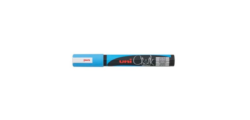 Marqueur uniball craie chalk pointe fine 2/3mm idéal ardoises vitrines résiste pluie couleur lumineuse bleu clair
