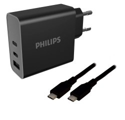 MCL DLP2683B/12CN - Chargeur secteur Philips 65W + câble Type C 2m Universel Noir Charge rapide Intérieure