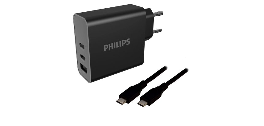 MCL DLP2683B/12CN - Chargeur secteur Philips 65W + câble Type C 2m Universel Noir Charge rapide Intérieure