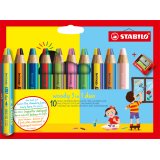 Crayon stabilo woody 3 en 1 duo multi-talents mine bicolore pointe 10mm taille-crayon inclus etui 10 unites assorties