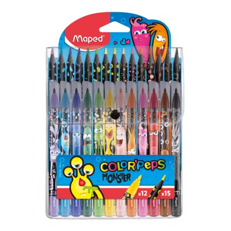 Maped FELT PENS MONSTER X12 + PENCILS MONSTER X15 POUCH