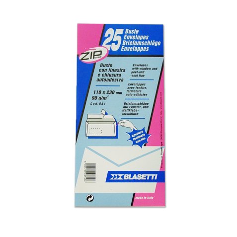 Blasetti Buste Strip 90 11 x 23 cm con finestra, confezione da 25 pezzi