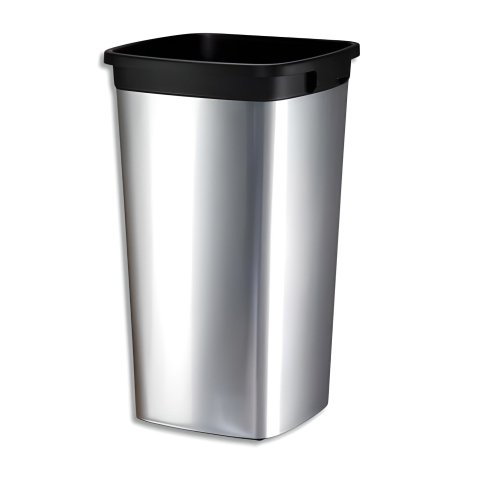 Collecteur carré Iris Square 60L en métal - Diamètre 39 cm, hauteur 73 cm effet Inox