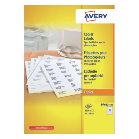Boîte de 3300 étiquettes copieur coins carres 70X26 Blanc DP033-100